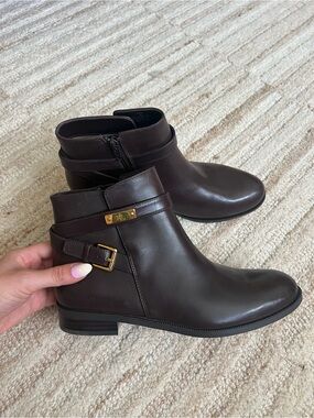 Ralph Lauren Butter Soft Leather Ankle Boots with Gold Hardware